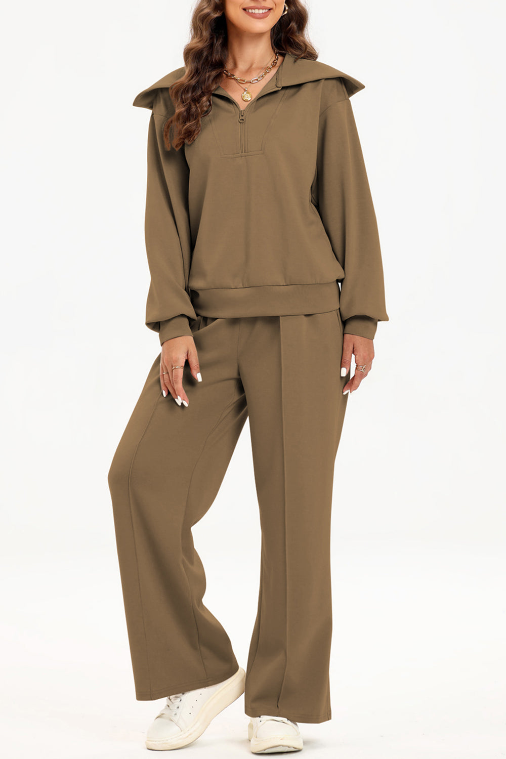 Half Zip Collared Neck Sweatshirt and Pants Set