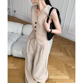 Fashion Casual Two-piece Suit Women's Summer Sleeveless Vest Top Suit Wide Leg Pants