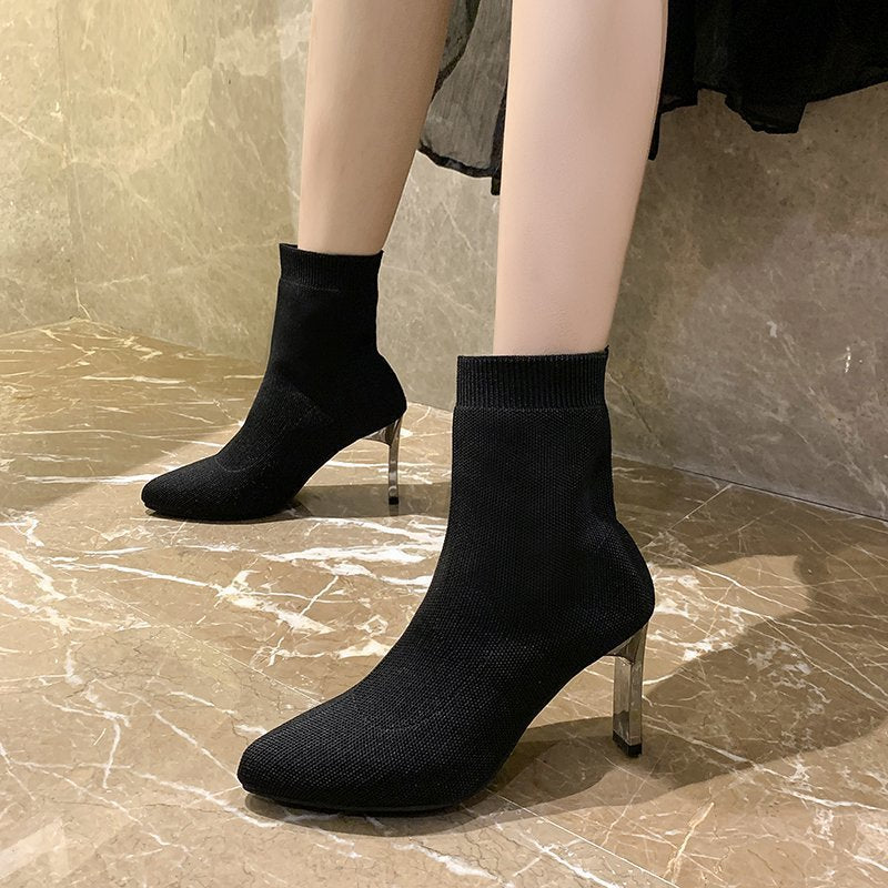 Pointed Toe Boots Women Sock Shoes