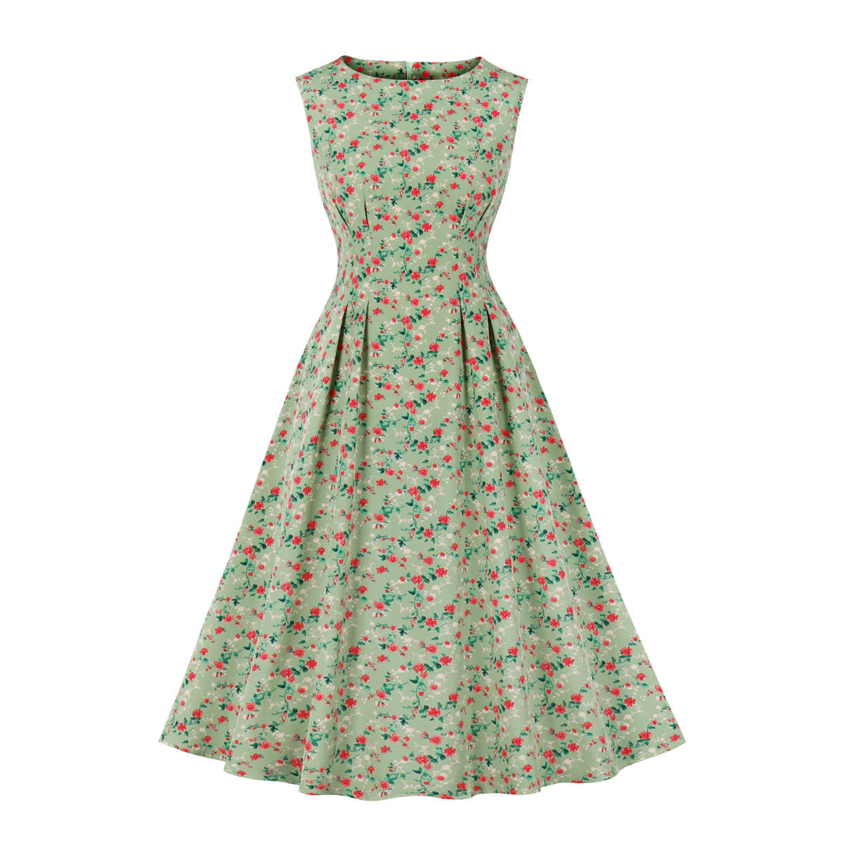 Floral Sleeveless Mid-length Large Swing Dress