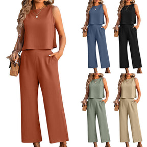 Sleeveless Vest Wide Leg Pants Casual Two-piece Suit