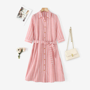 Women's Summer Plus Size Women's Clothes Cotton Polyester Blended Striped Dress