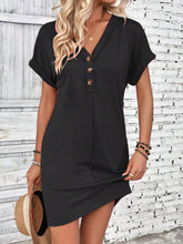 Women's Fashion Buckle V-neck With Shoulder Roll Sleeve Dress