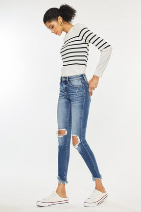 Kancan High Waist Distressed Raw Hem Ankle Skinny Jeans