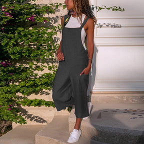 Cotton And Linen Casual Loose Long Wide Leg Jumpsuit