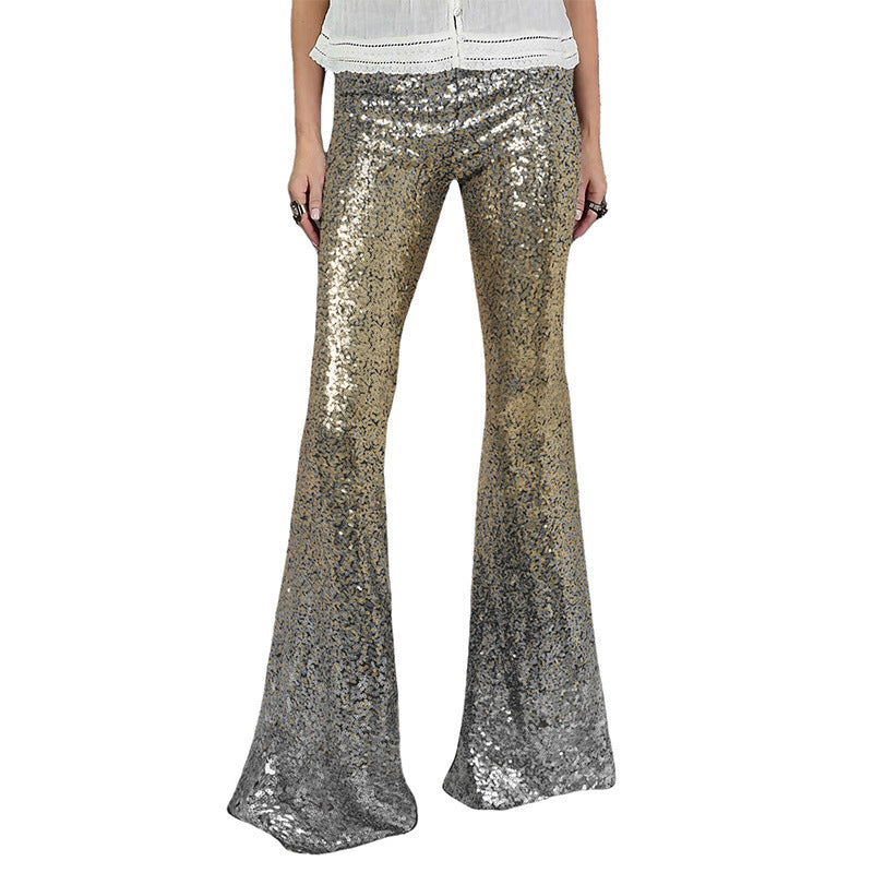 Gradient Color Wide Leg European And American High Waist Slim-fit Sequined Flared Pants