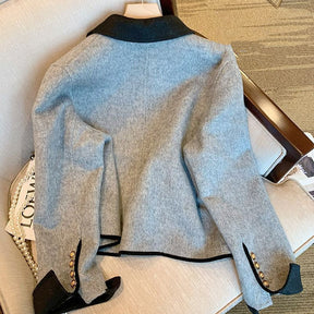 Gray Woolen Thick Coat Women's Elegant Jacket