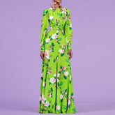 Green Flower Dress Temperament Long Skirt