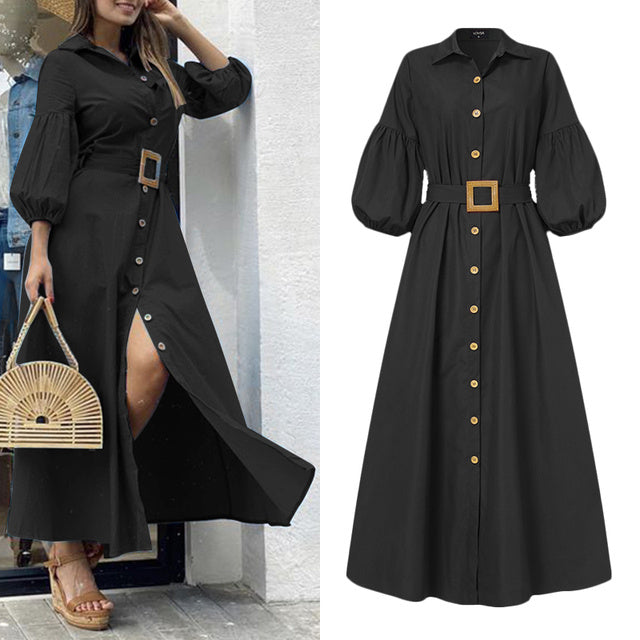 Elegant Office Ladies Dress Women Long Dresses Ladys Puff Sleeve