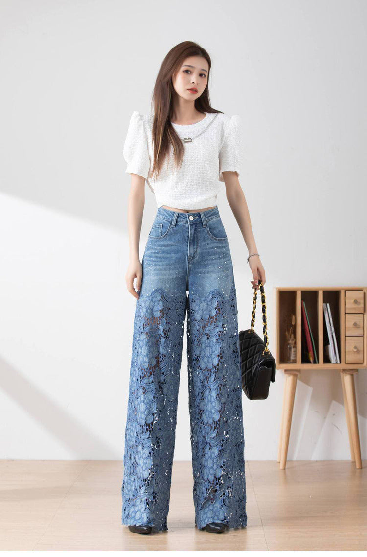 Women's Stitching High Waist Wide Leg Pants