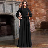 Lantern sleeve three-quarter sleeve casual dress