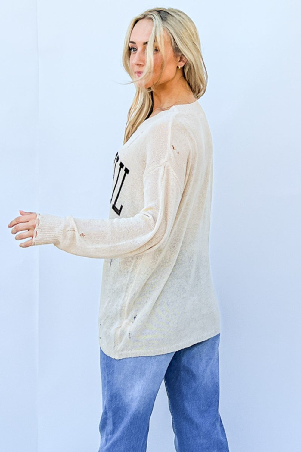 And The Why GRATEFUL Long Sleeve Knit Top