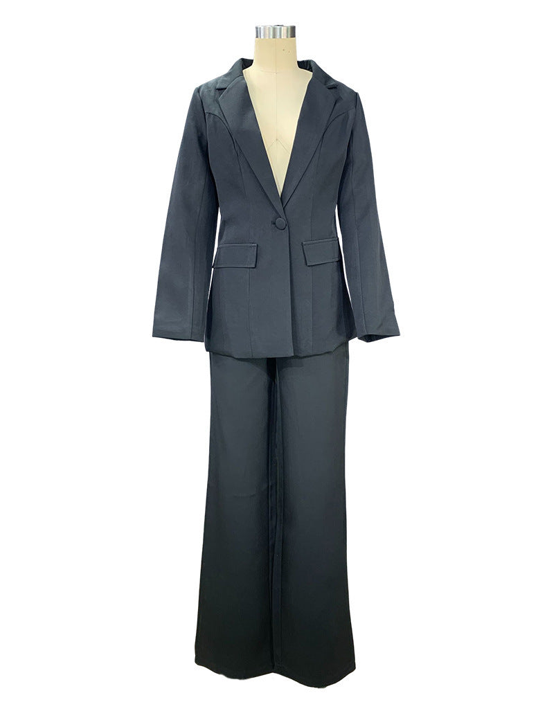 2 Piece Set  Spring Elegant Solid Long Sleeve Blazer Suit And Pants For Women Autumn Classic OL Street Outfit