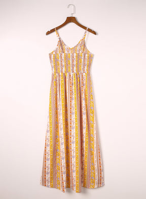 Smocked Printed V-Neck Cami