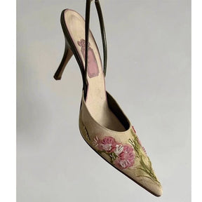 Vintage Pointed Embroidered High Heels