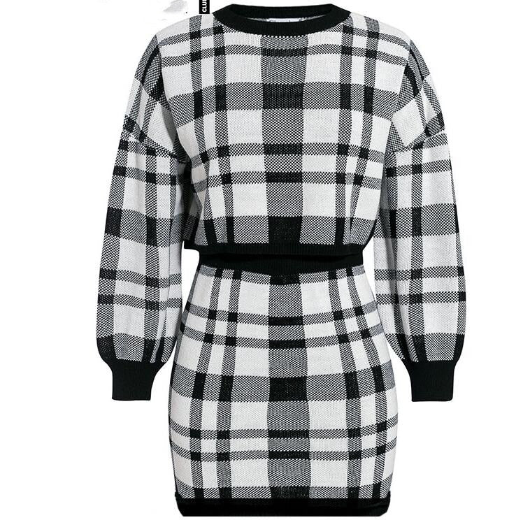 Short skirt suit plaid sweater bag hip skirt