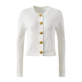 New Round Neck Metal Button Knitted Top Mid-length Dress Set
