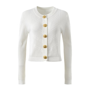 New Round Neck Metal Button Knitted Top Mid-length Dress Set
