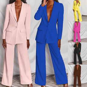 2 Piece Set  Spring Elegant Solid Long Sleeve Blazer Suit And Pants For Women Autumn Classic OL Street Outfit