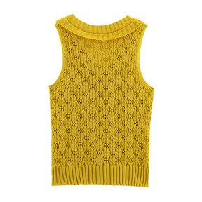 Sweet Style Yellow Knitted Cardigan Sleeveless Vest Waistcoat