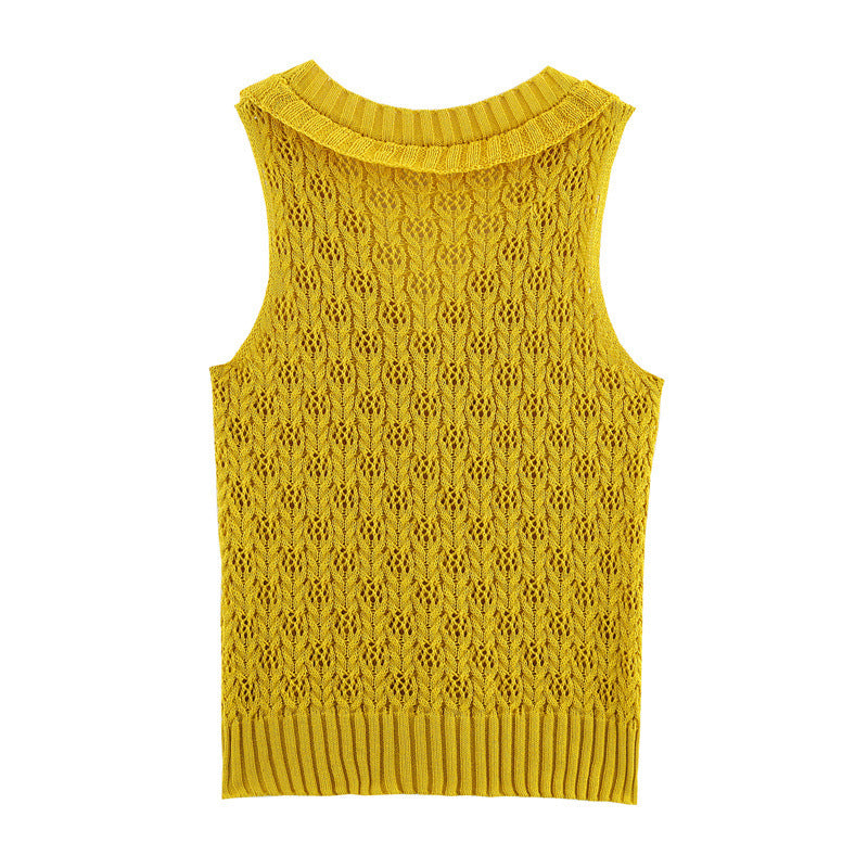 Sweet Style Yellow Knitted Cardigan Sleeveless Vest Waistcoat