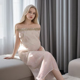 French Style Off-shoulder Sequined Tube Top Dress Lazy Vacation Style Seaside Pregnant Women Can Also Wear