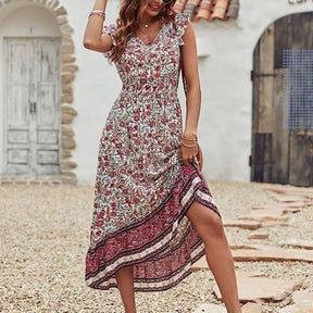 Loose V-neck Flounce Dress Women