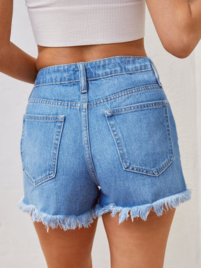 Distressed Raw Hem Denim Shorts