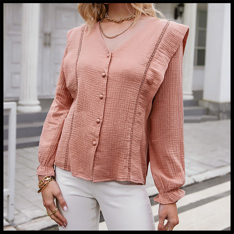 Women's V-neck Long-sleeved Stitching Top