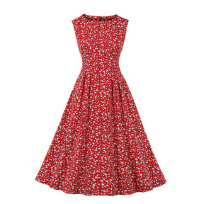 Floral Sleeveless Mid-length Large Swing Dress