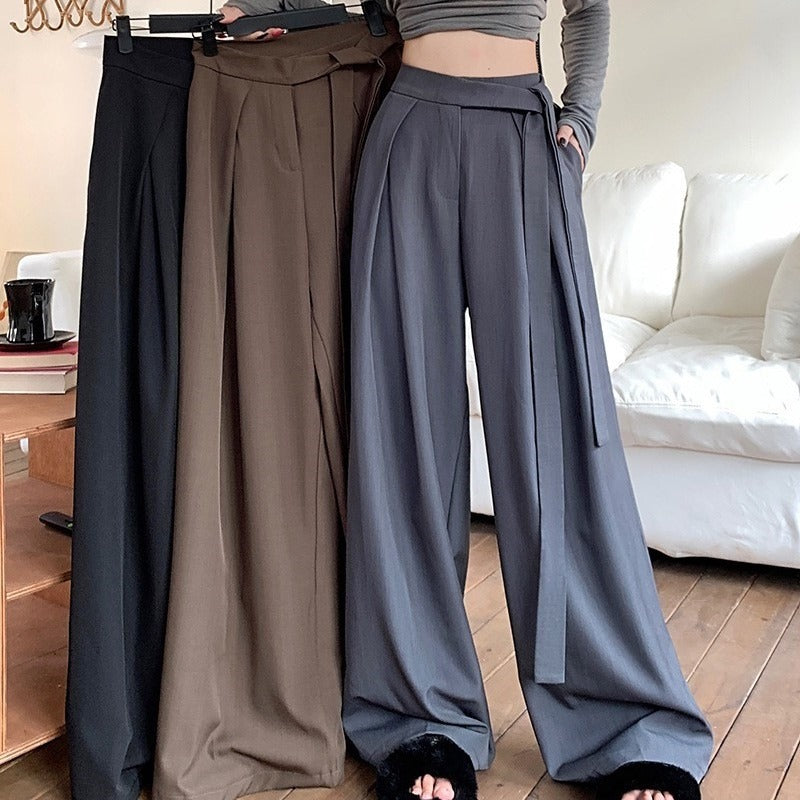Design Women's Lace-up Wide-leg Pants Straight