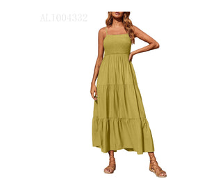 European And American Sleeveless Shoulder Strap Tube Top Multi-layer Big Swing Chiffon Dress