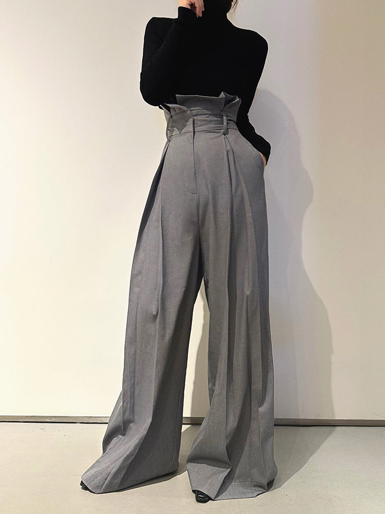 Four Seasons Design High Waist Long Legs Loose Drooping Straight Wide Leg Suit Pants