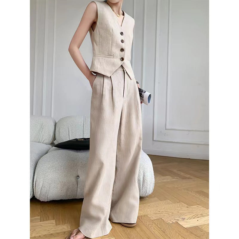 Fashion Casual Two-piece Suit Women's Summer Sleeveless Vest Top Suit Wide Leg Pants