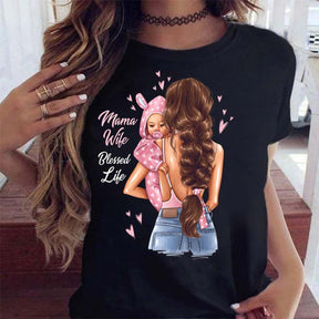 Cute Mom Girl Short Sleeve T-Shirt Ladies