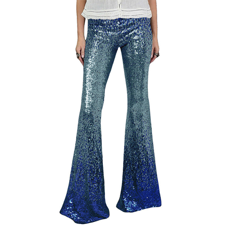 Gradient Color Wide Leg European And American High Waist Slim-fit Sequined Flared Pants