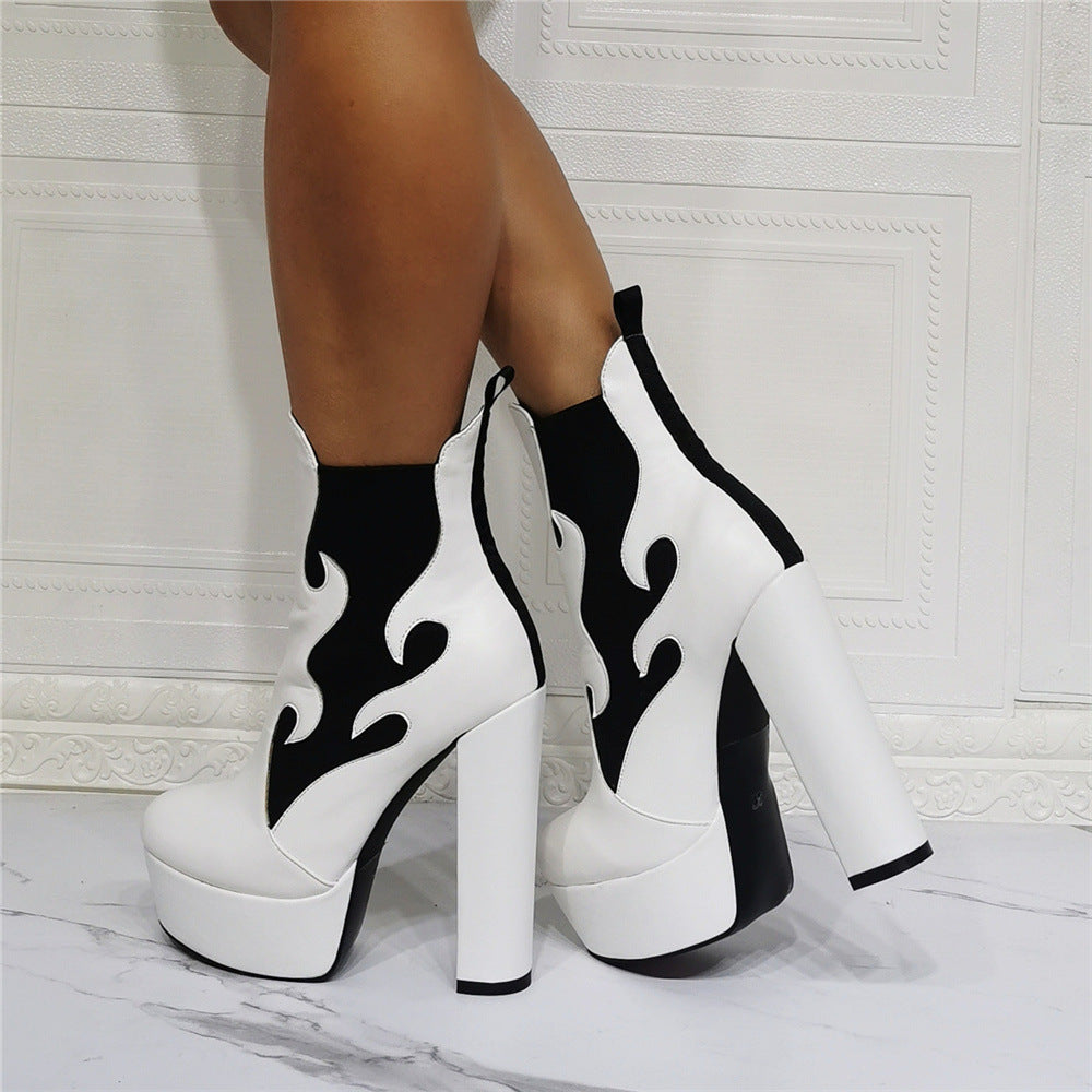 Women's Platform Flame Thick High-heeled Large Size Short Boots