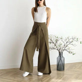 Solid Color Fashion Lace-up Waist Wide-leg Skort Women