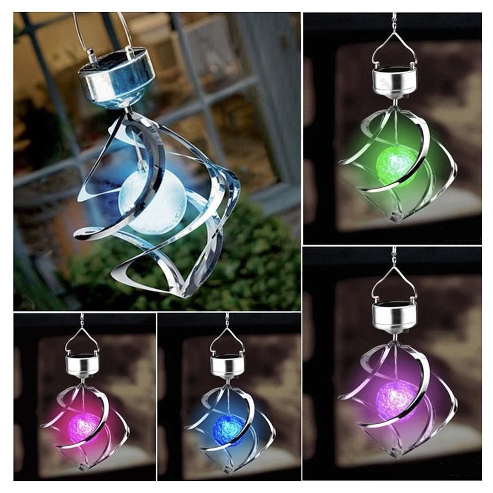 Solar Colorful Wind Turn Light Outdoor Wall-mounted Wind Chimes Change Color