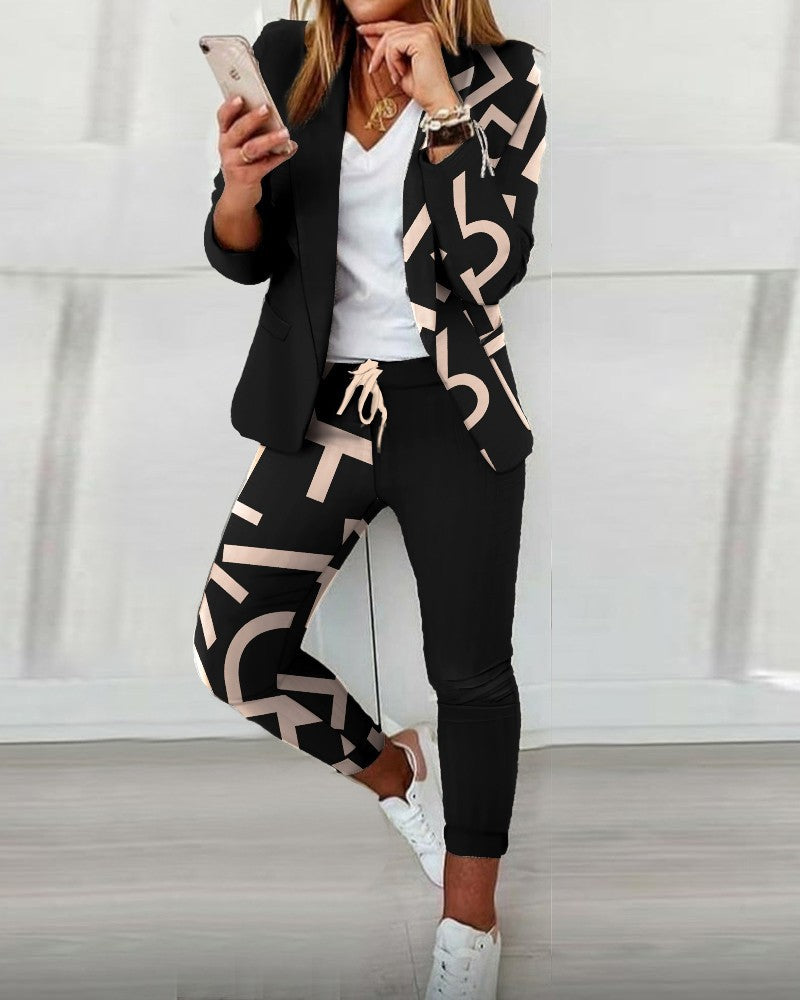 Fashion Printed Long-sleeved Cardigan Casual Small Suit