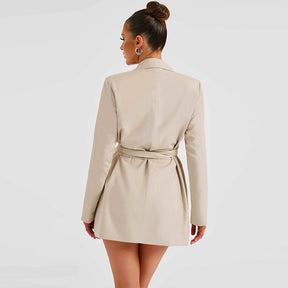 Elegant Lapel Waist Belt Mid-length Coat