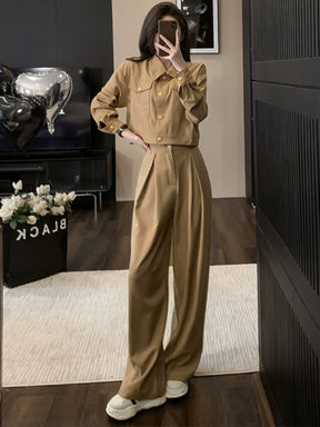 Trendy European Spring and Autumn Short Coat Suit Pants Acetic Acid