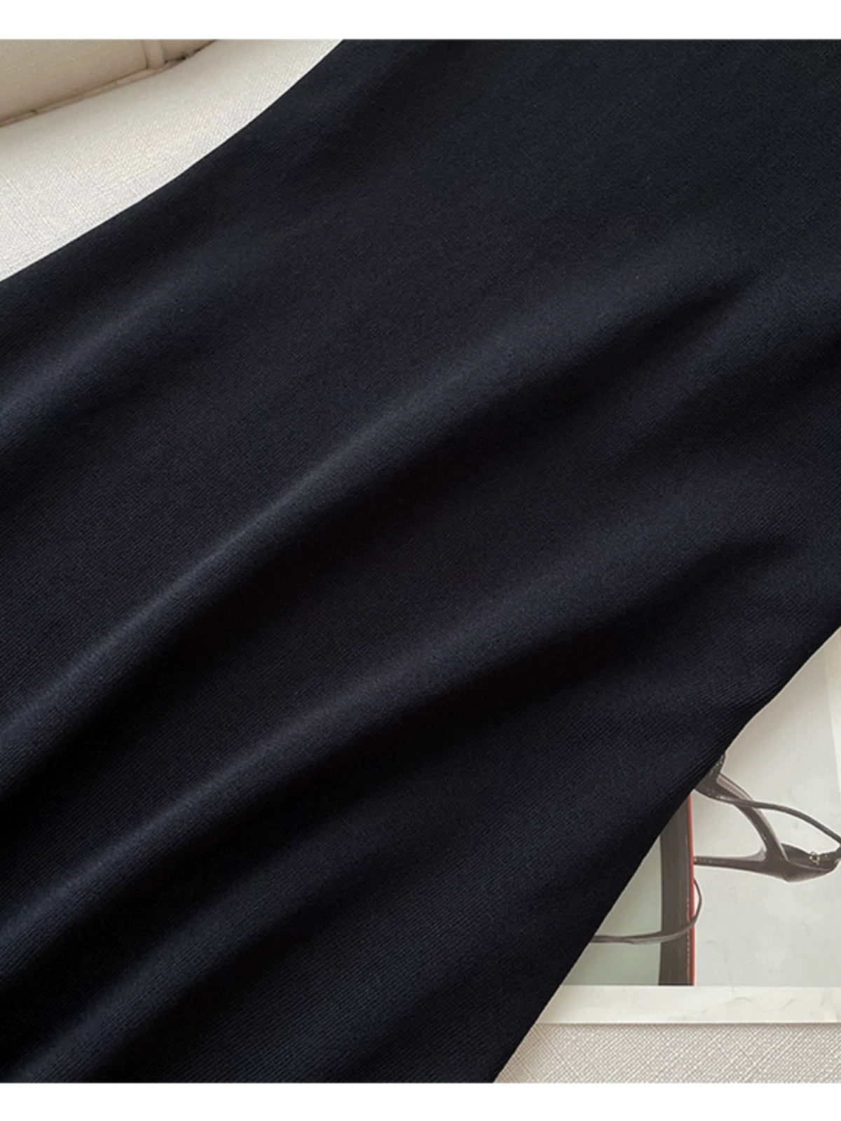 Summer Clothing Minimalist Pure Color Ice Silk Mid Length Long Length Black Dress
