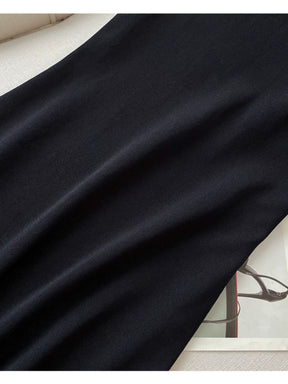 Summer Clothing Minimalist Pure Color Ice Silk Mid Length Long Length Black Dress
