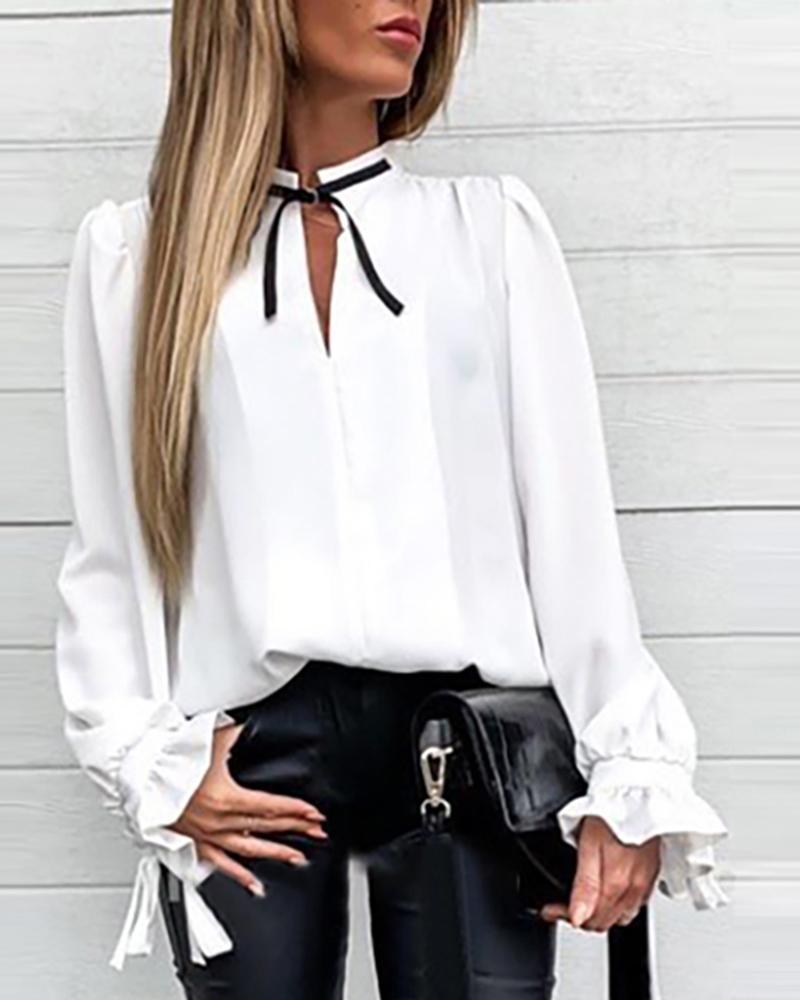 White Lace-up Wooden Ear Loose Shirt