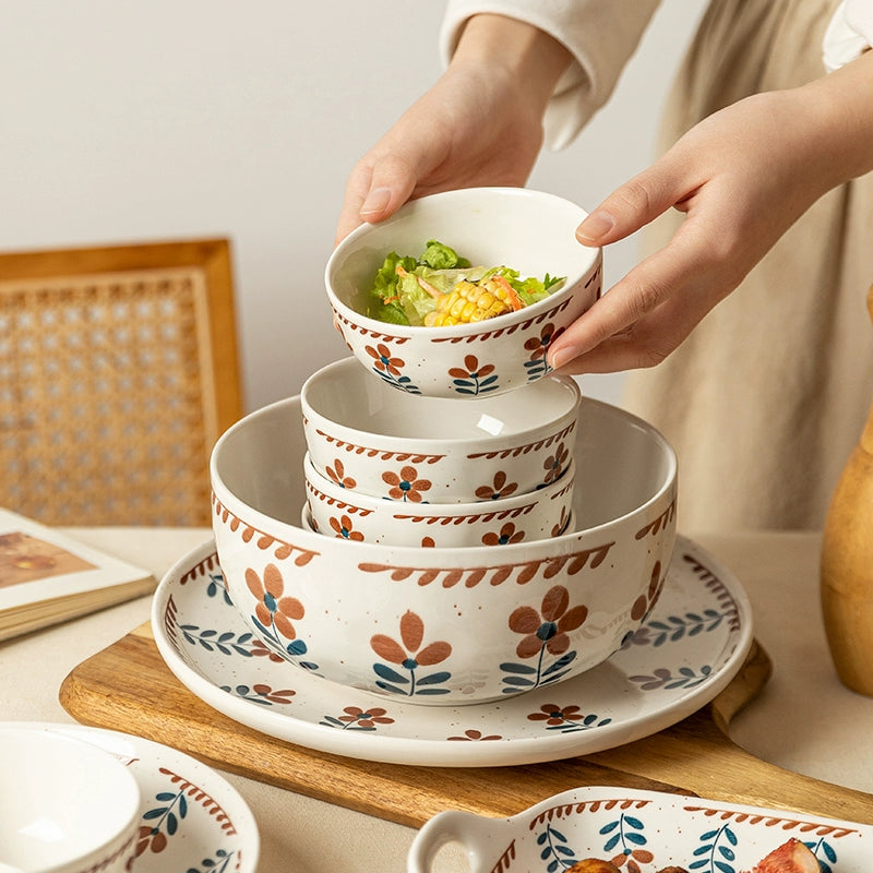 Modern Housewife Retro Ceramic Bowl Plate Japanese Style Tableware Soup Bowl Square Plate Disc Household Fancy Deep Plates Rice Bowl