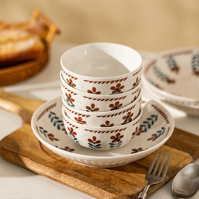 Modern Housewife Retro Ceramic Bowl Plate Japanese Style Tableware Soup Bowl Square Plate Disc Household Fancy Deep Plates Rice Bowl