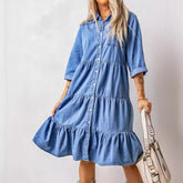 European And American Women's Clothing New Spring And Summer Dress Imitation Denim Button Shirt