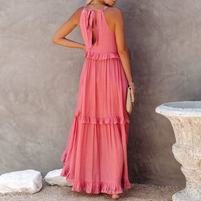 Solid round Neck Ruffled Dress for Women Solid Color round Neck Ruffles Dress