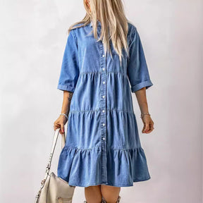 European And American Women's Clothing New Spring And Summer Dress Imitation Denim Button Shirt